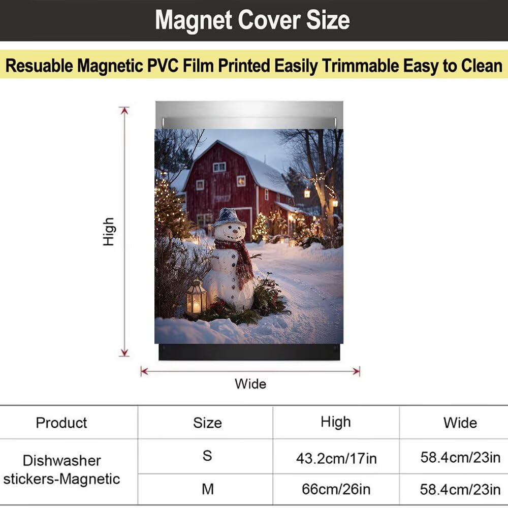 Farm Red Barn Dishwasher Magnet Cover, Winter Snowman Magnetic Dishwasher Cover, Farmhouse Front Dishwasher Decal, Christmas Kitchen Decoration, 23"x 26" Magnetic