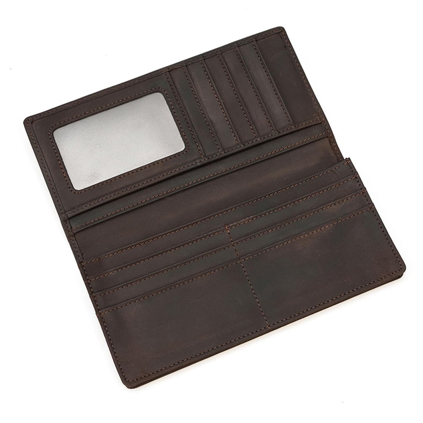 LUUFAN Men's Vintage Genuine Leather Long Bifold Wallet With Zipper Pocket