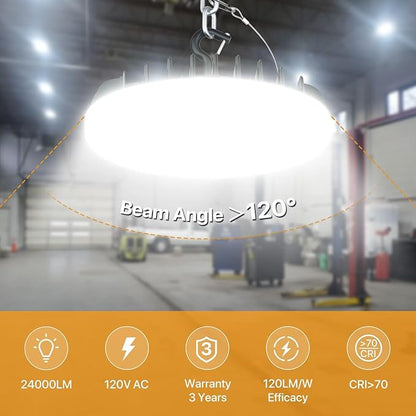 Smart High Bay Led Shop Lights 200W - Micware Motion Sensor 24000LM UFO LED High Bay Light with Multi-Function Remote, 10%-100% Dimmable IP65 Waterproof 5000k Garage Lighting (New Remote)