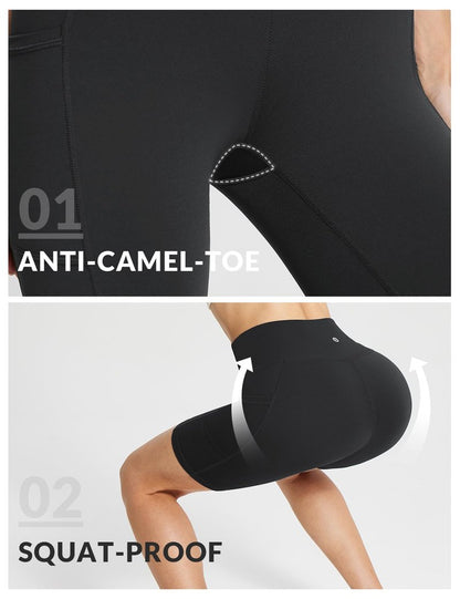 baleaf Womens Spandex Shorts 8" High Waisted Biker Workout Lycra Compression Shorts with Pockets Black L