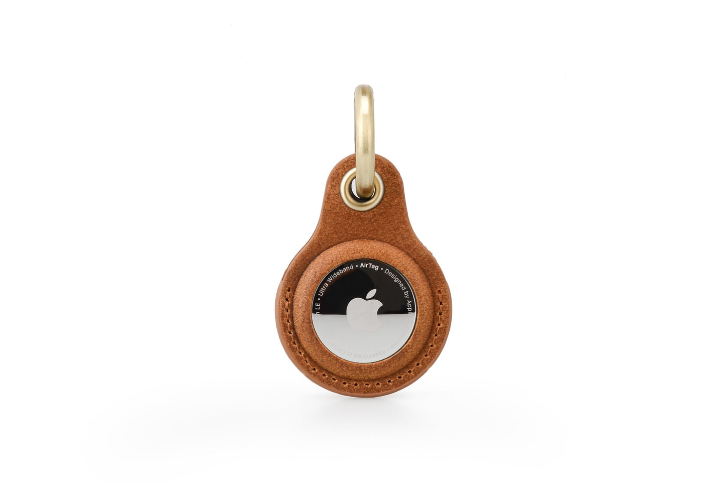 Habac Studio Airtag Keyring Genuine Leather with Brass Key Tags. Apple Airtag Holder Luggage GPS Tracker Dog Airtag Case Keychain (Brown)