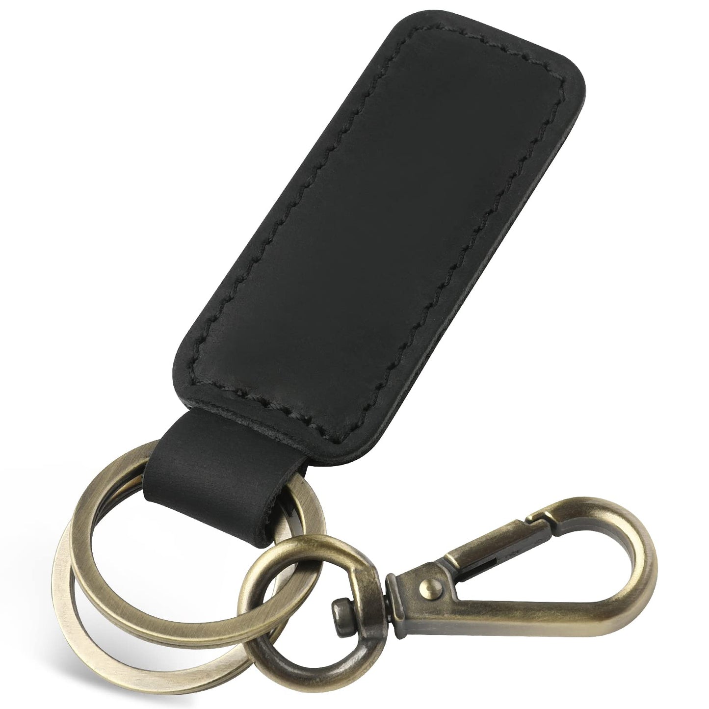 Jack&Chris Genuine Leather Car Keychain, Universal Key Fob Keychain, Leather Key Chain Holder for Men and Women, 2 Keyrings and Carabiner Clip, JC306-Black