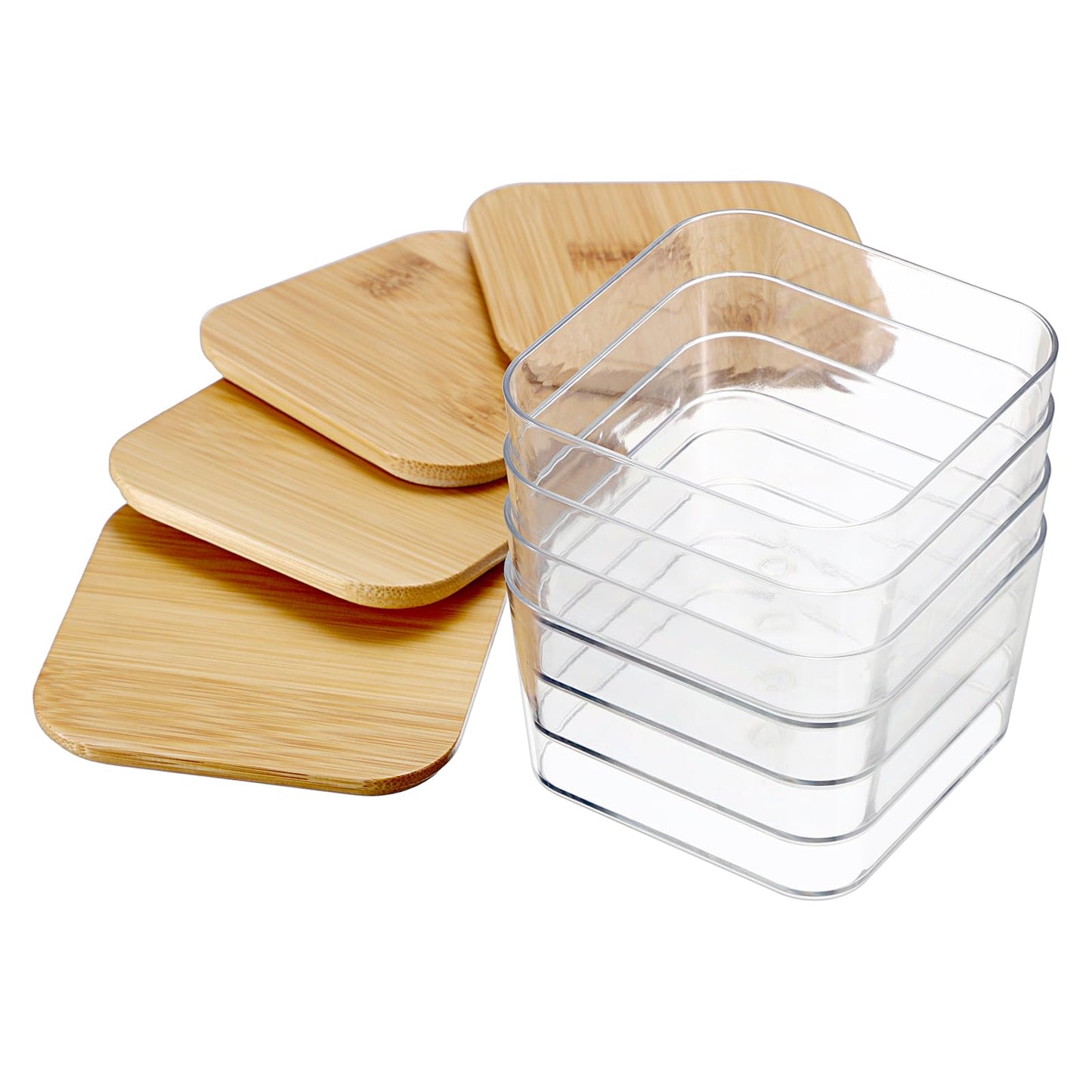 BTSKY 4 Pack Clear Stackable Paper Clip Holder with Bamboo Lid Paperclip Box Plastic Cute Office Supply Accessory Organizer Square Small Storage Holder Cute Qtip Holder for Office Bathroom Vanity