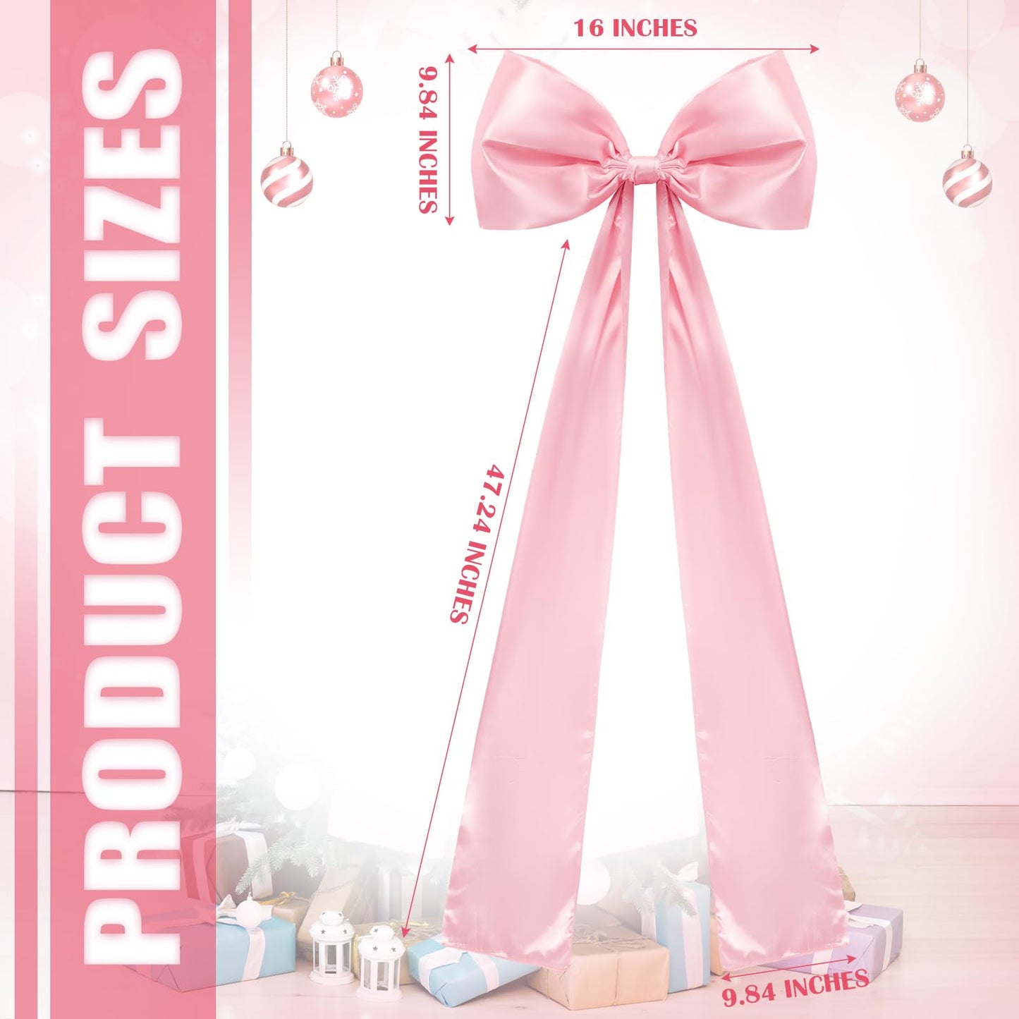 Daifunli 20 x 47 Inches Extra Large Pink Satin Bows for Coquette Room Decor Giant Bow Birthday Party Decorations for Home Wall Valentine's Spring Wedding Baby Shower Party Decor