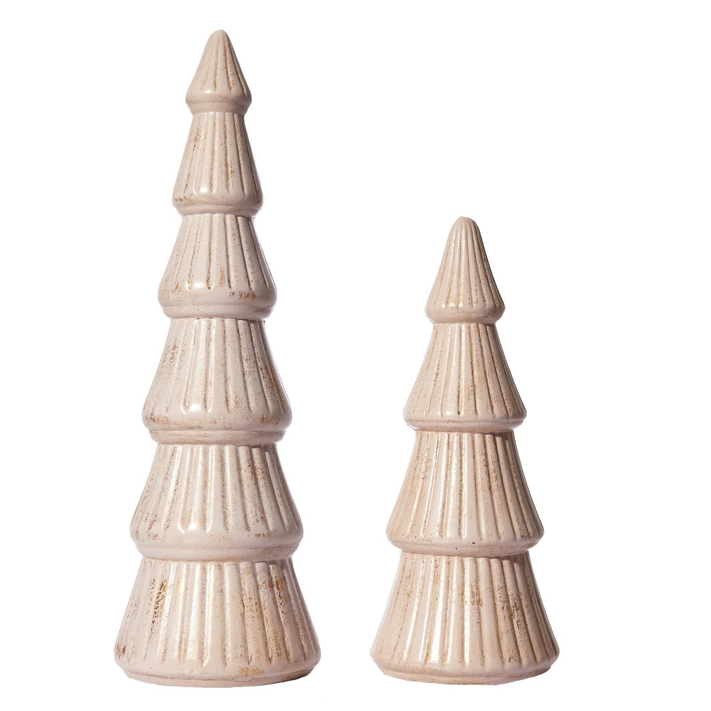 WONDROUS' DECO Wooden Christmas Tree Figurine, Tabletop Pink and Gold Tree Figurine, Set of 2 Desk Centerpieces for Christmas Decor