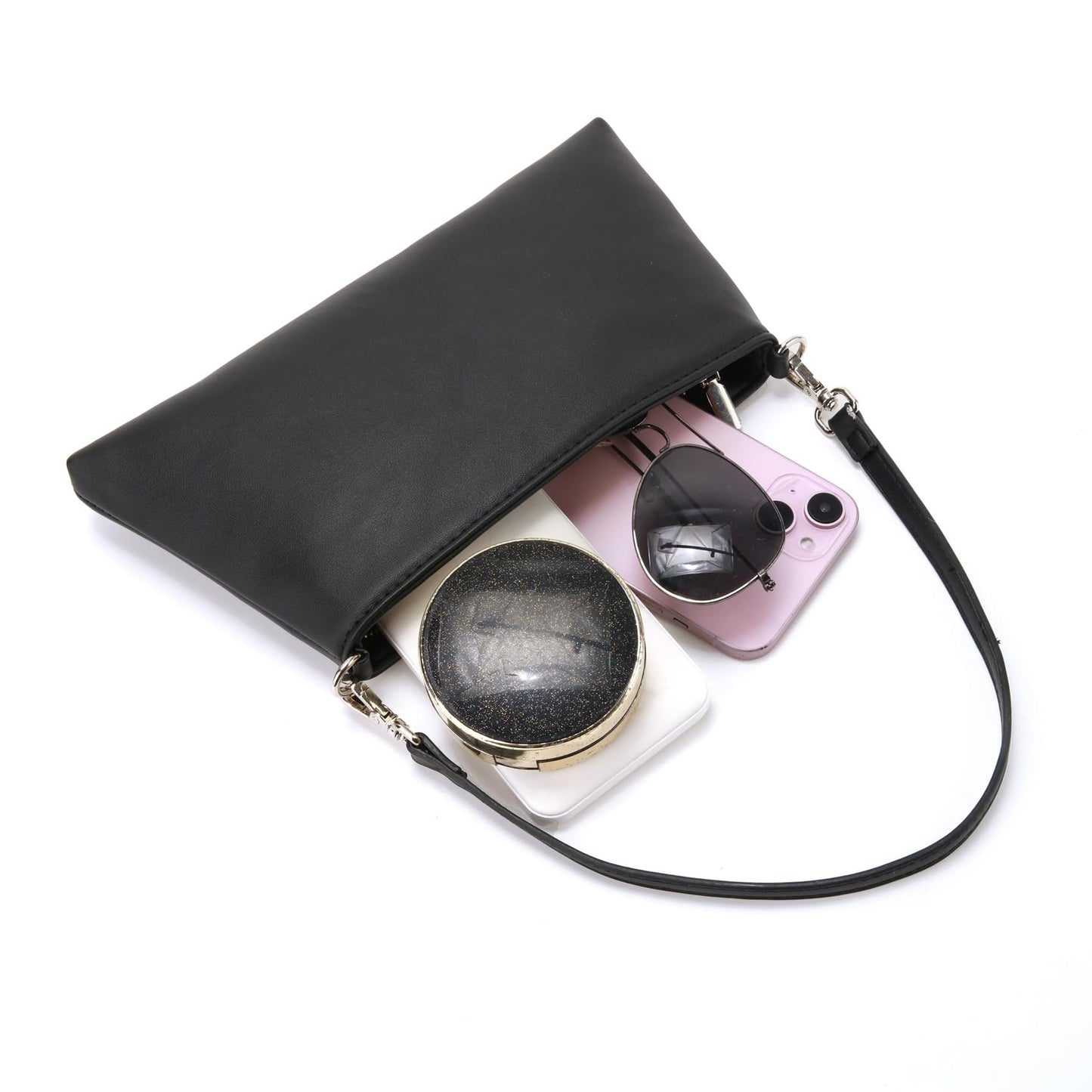 Valleycomfy Women Clutch Purses Ladies Pu Leather Evening Bag Shoulder Bag Handbag for Party/Wedding/Cocktail/Prom/Club, Black
