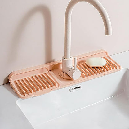 Longer Silicone Faucet Mat for Kitchen Sink – Button Style Faucet Drip Catcher