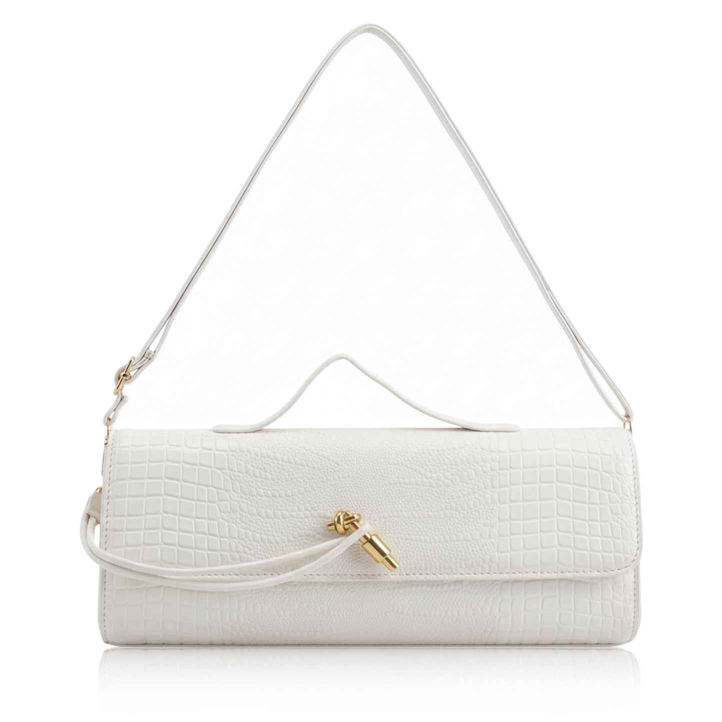 BWKUNOLF Evening Clutch for Women Crocodile Print - PU Leather Crossbody Bag with Removable Strap, Formal Party & Wedding Handbag (White)