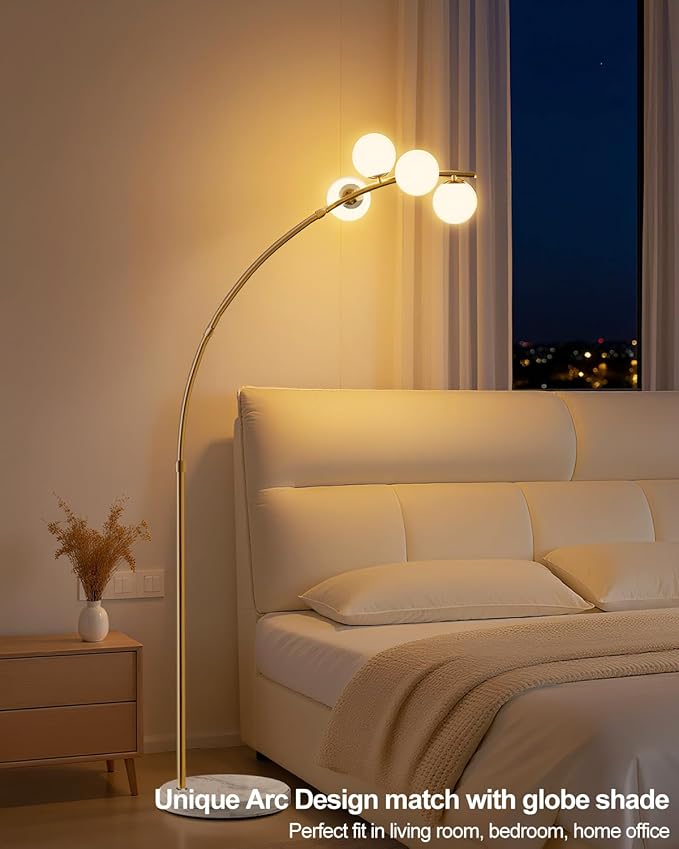 Lightdot 63IN Gold Floor Lamp 4-Lights Globe LED Floor Lamps with 3000K Soft Warm Golden for Wedding/Party, Modern Tall Lamp for Living Room/Bedroom (Bulbs Included)