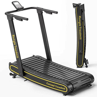 Rongle Curved Treadmill with Non-Electric Motorized, 2 in 1 Foldable Design Adaptive Variable Speed with LED Display, Motorless Self Propelled Treadmill for Home Office, No Assembly Required 350LBS