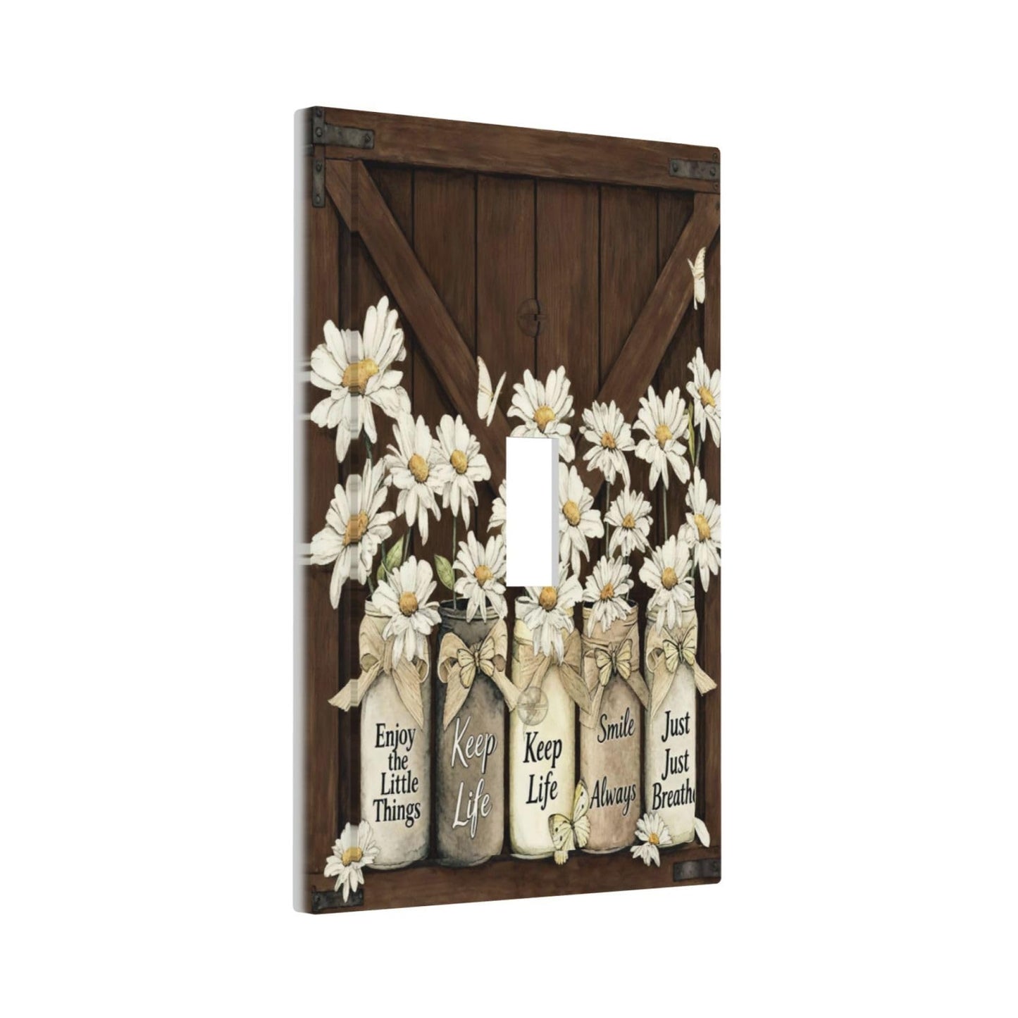 Bvwxzhg Rustic Daisy Light Switch Cover Wall Plate 1 Gang Single Toggle Brown Barn Door Flower Decorative Outlet Covers Electrical Faceplate Switch Plates For Bathroom Kitchen Home