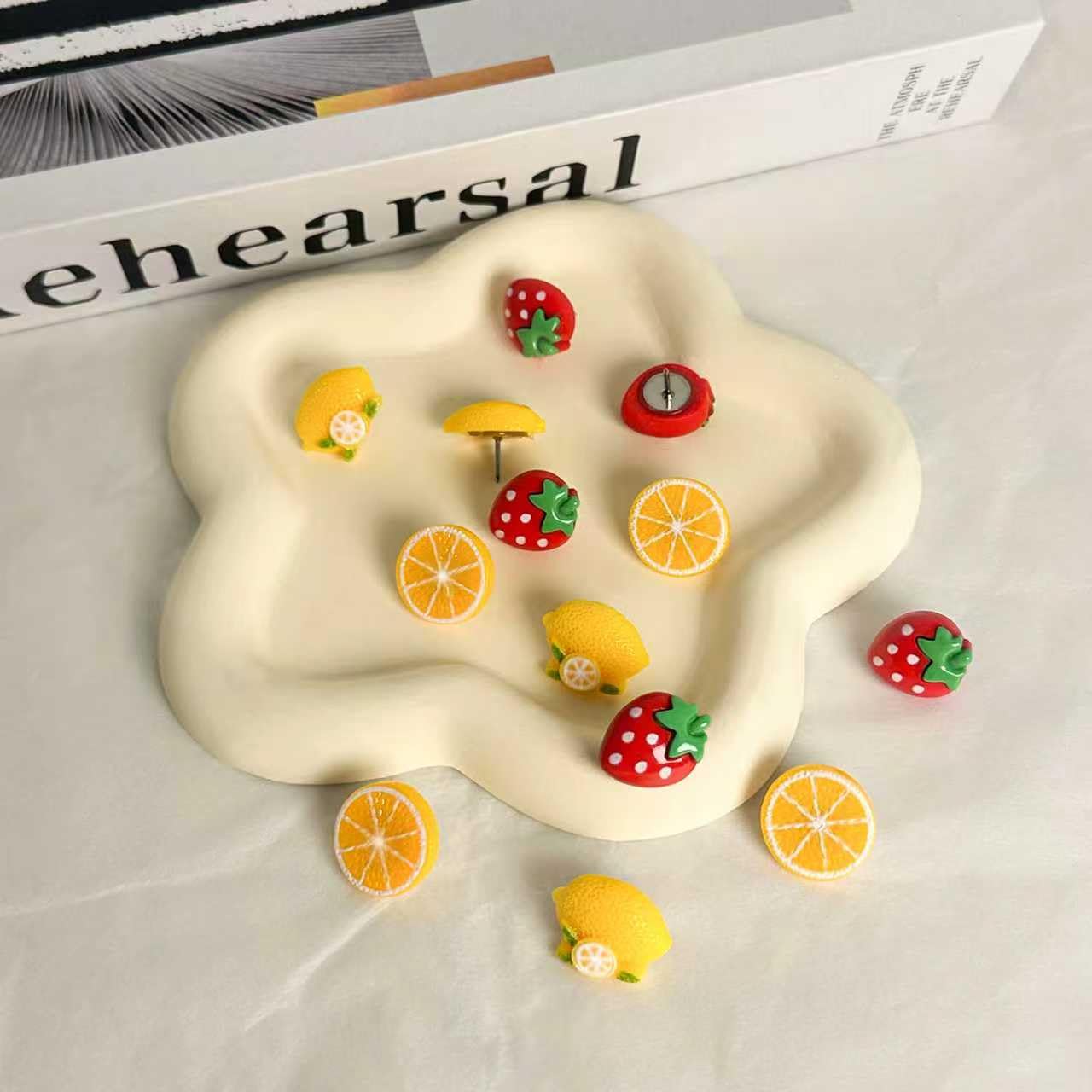 Fruit Themed Creative Thumbtack, 30 Cute Push Pins for Oranges Lemons Strawberries Decorative Push Pins for Bulletin Boards Photo Walls Cork Boards and Notebooks