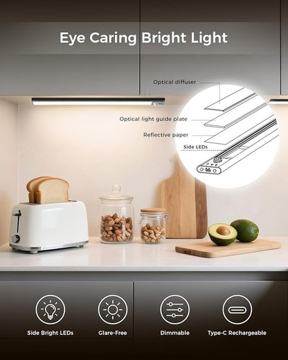 11.8in Motion Sensor Cabinet Light, 2 Pack Under Cabinet Lighting with 4 Modes (Auto Night/Day/Always On/Off), 3 CCT & Stepless Dimming, USB Type-C Charging, for Kitchen, Stairs