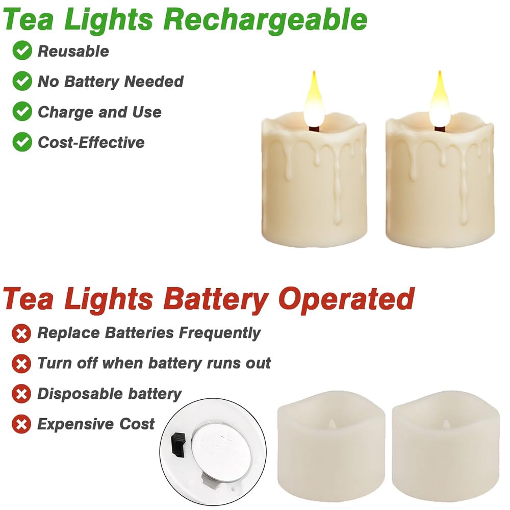 Enegg Rechargeable Tea Lights Flickering Timer Flameless Candles with Remote, 6pcs LED Tealight Votive Candles for Halloween Xmas Party Home Decor Wedding Table Centerpieces