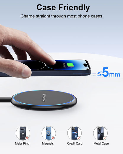 NANAMI Fast Wireless Charger [2 Pack] - Qi Certified Wireless Charging Pad for iPhone 17/17 Pro/17 Pro Max/16/15/14/13/13 Pro/12,10W for Samsung Galaxy S25/S25 Ultra/S24/S24 Ultra/S23/S22, New Airpods