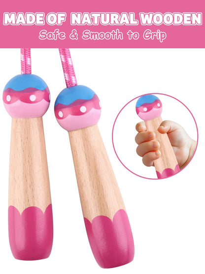 Jump Rope for Kids, Lorvain Adjustable Skipping Rope, Kids Jump Ropes with Wooden Handle for Girls Boys, Weighted Jumping Ropes for Fitness Workout Exercise Outdoor Fun Activity
