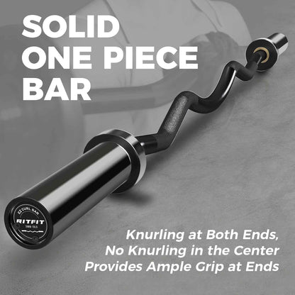 RitFit 2 Inch EZ Curl Bar with Weights, 350LBS Capacity Olympic Barbell for Bicep & Triceps, Home Gym Strength Training,Black with 35LBweights