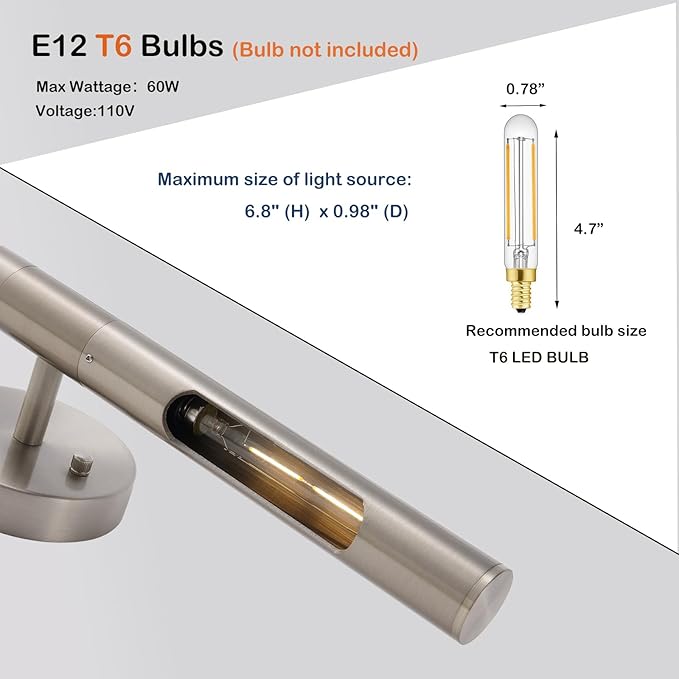 Brushed Nickel Picture Light 19 inches Modern Wall Sconce with Cylinder Metal Shades Rotatable 360°Indoor Wall Lighting Fixture Bathroom Vanity Light Bedroom Living Room