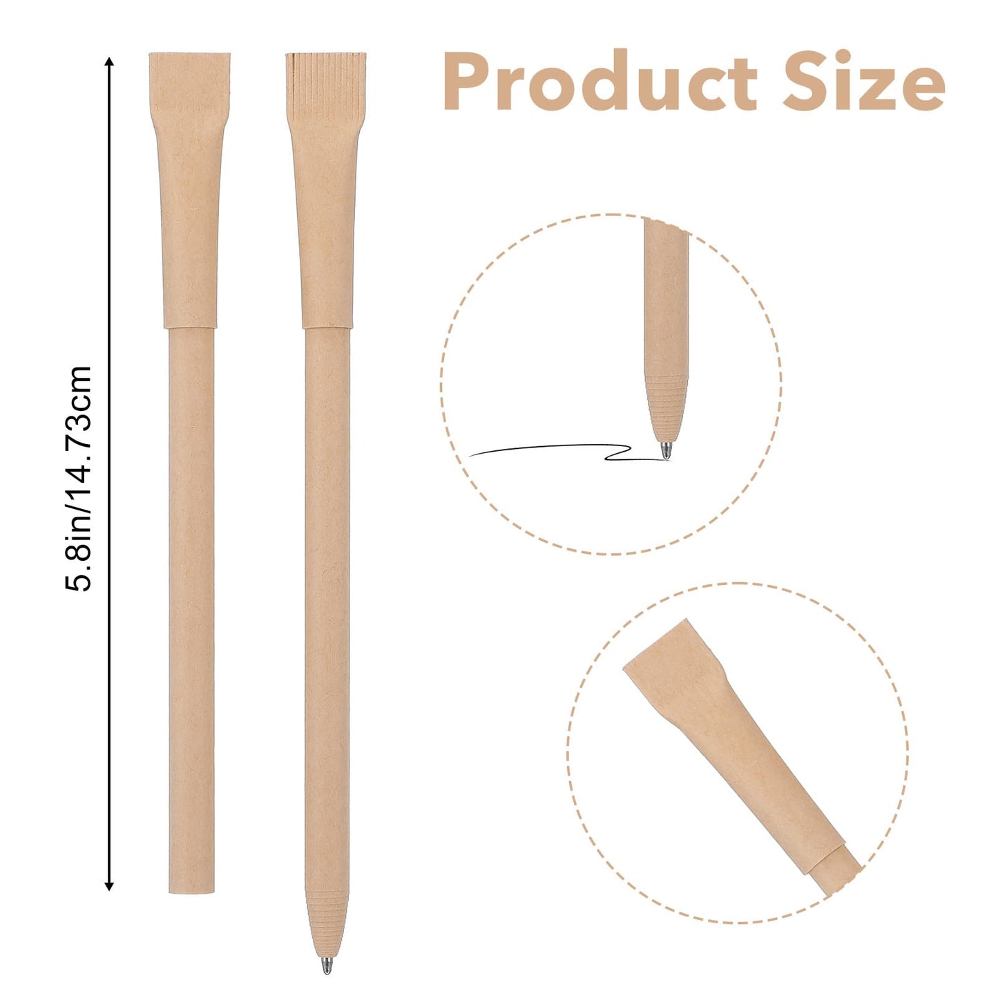 Leooomap 100pcs Paper Pens with Black Ink - Eco-Friendly Recyclable Cardboard Barrel Pens, Bullet Tip 1.0mm for Smooth Writing, Office School Supplies