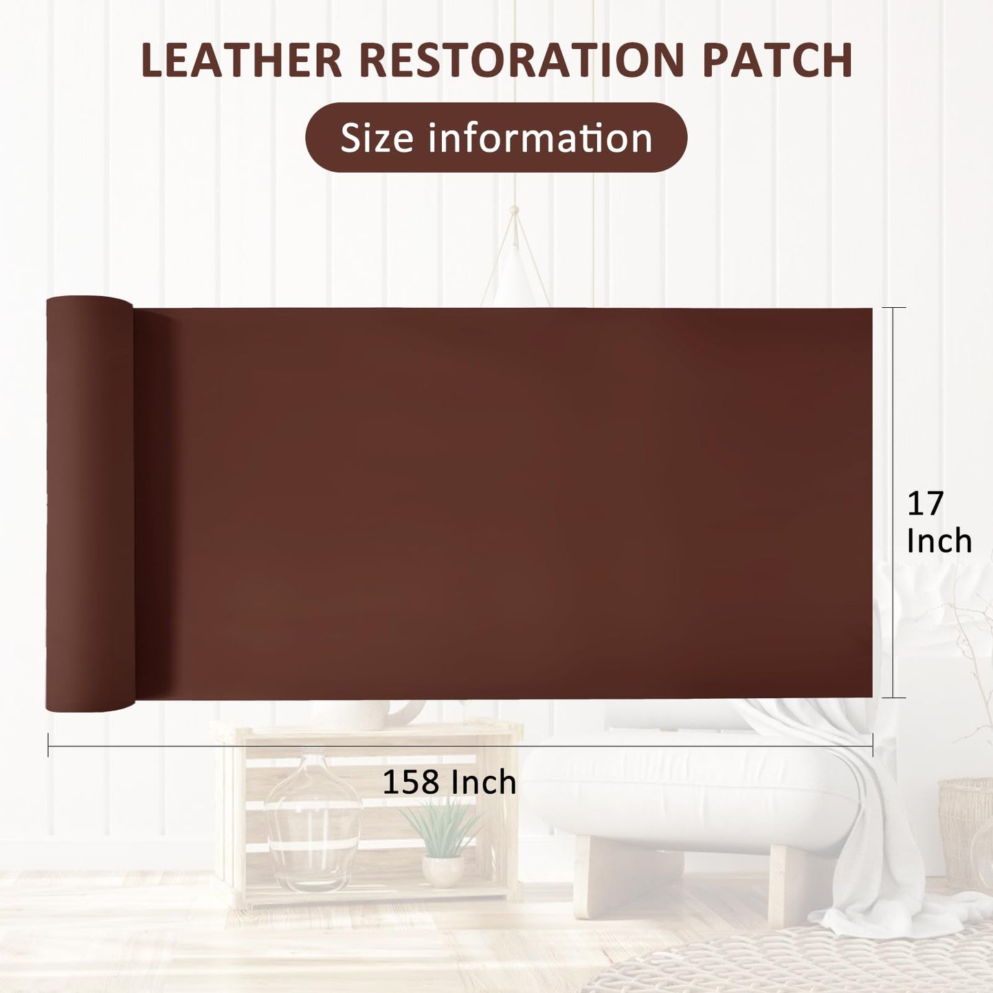 AOOTOOLINK Leather Repair Patch 17X158 Inch Self Adhesive Leather Repair, Large Leather Repair Tape for Couches, Furniture, Car Seats, Cabinets, Sofa, Handbags (Dark Brown, 17X158 Inch)