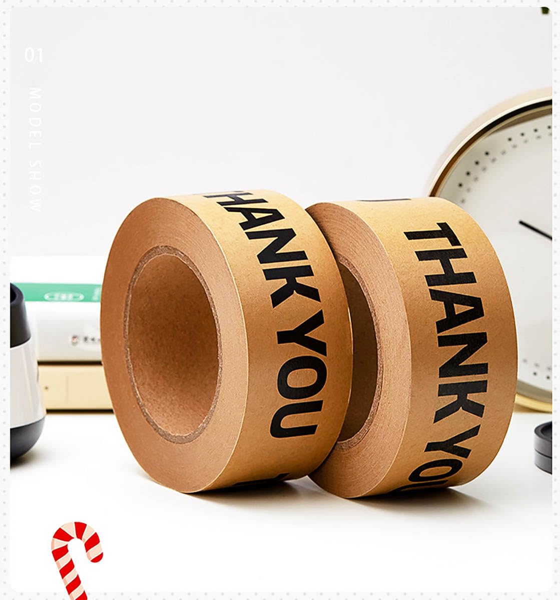 Arvakr Thank You Brown Paper Packing Tape, Designer Kraft Paper Tape for Small Business, Shipping Tapes for Sealing Boxes, Gifts, Thank You, 2" x 55 yd
