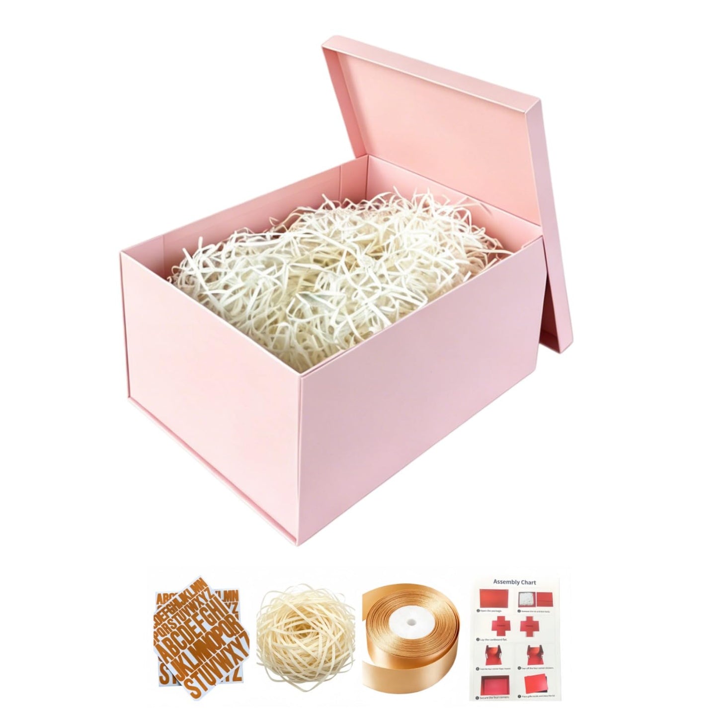 BoxSkivra Large Gift Box 16x12x8 Inches，Pink Gift Box with Lid for Christmas，Anniversary，Birthday，Luxury Boxes with Crinkle Paper，Ribbon，Alphabet Stickers