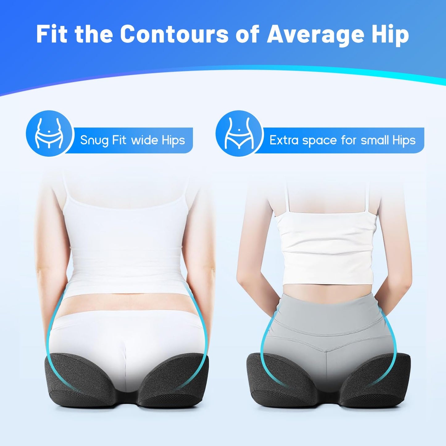 Soft Support Memory Foam Seat Cushion - Wide Cushion for Wide Hip Office Workers, Car Drivers - Sciatica,Tailbone Pain Relief,Office Chair Cushion & Car Seat Cushion (Gray)