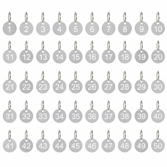 1-50 Key Tags, Round Metal Number Tags Stainless Steel Number ID with Hole Number Key Ring Chain with Split Ring for Organized Coding Key Box Cabinet System Identifiers (50, 1-50)