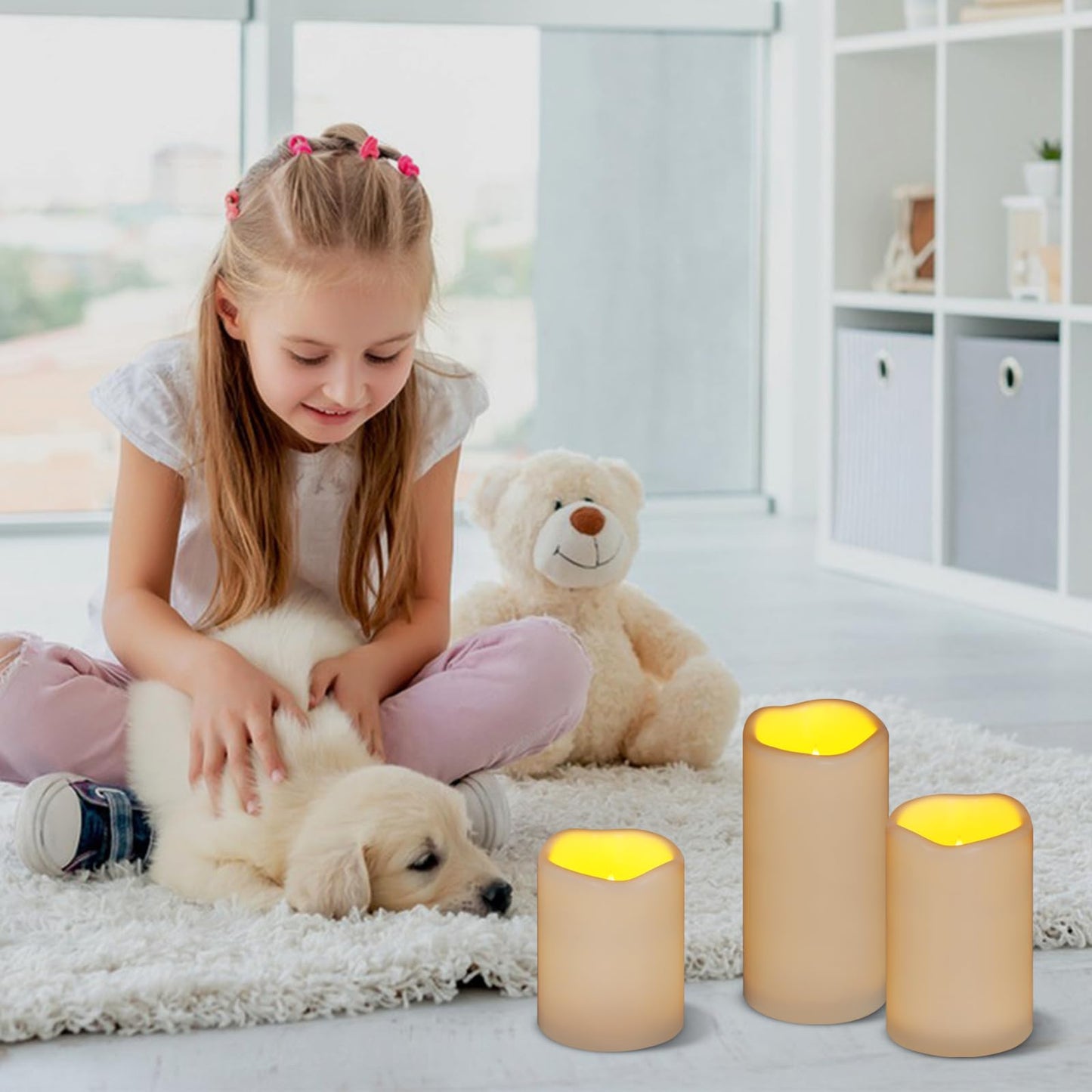 Flameless Candles 4" 5" 6" Outdoor Indoor Pillars Battery Operated Flickering Candles Include 10-Key Remote Timer 400+ Hours by 2 AA Batteries (Ivory Candle - Warm light, 3"D x 4"|5"|6" H - 9 Pack)
