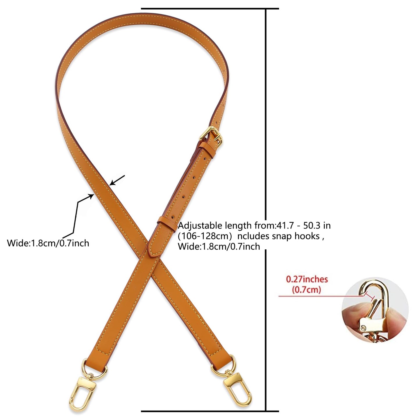 BMBMLV Vachetta Genuine Leather Adjustable Genuine Leather Crossbody Straps Replacement (Honey brown)