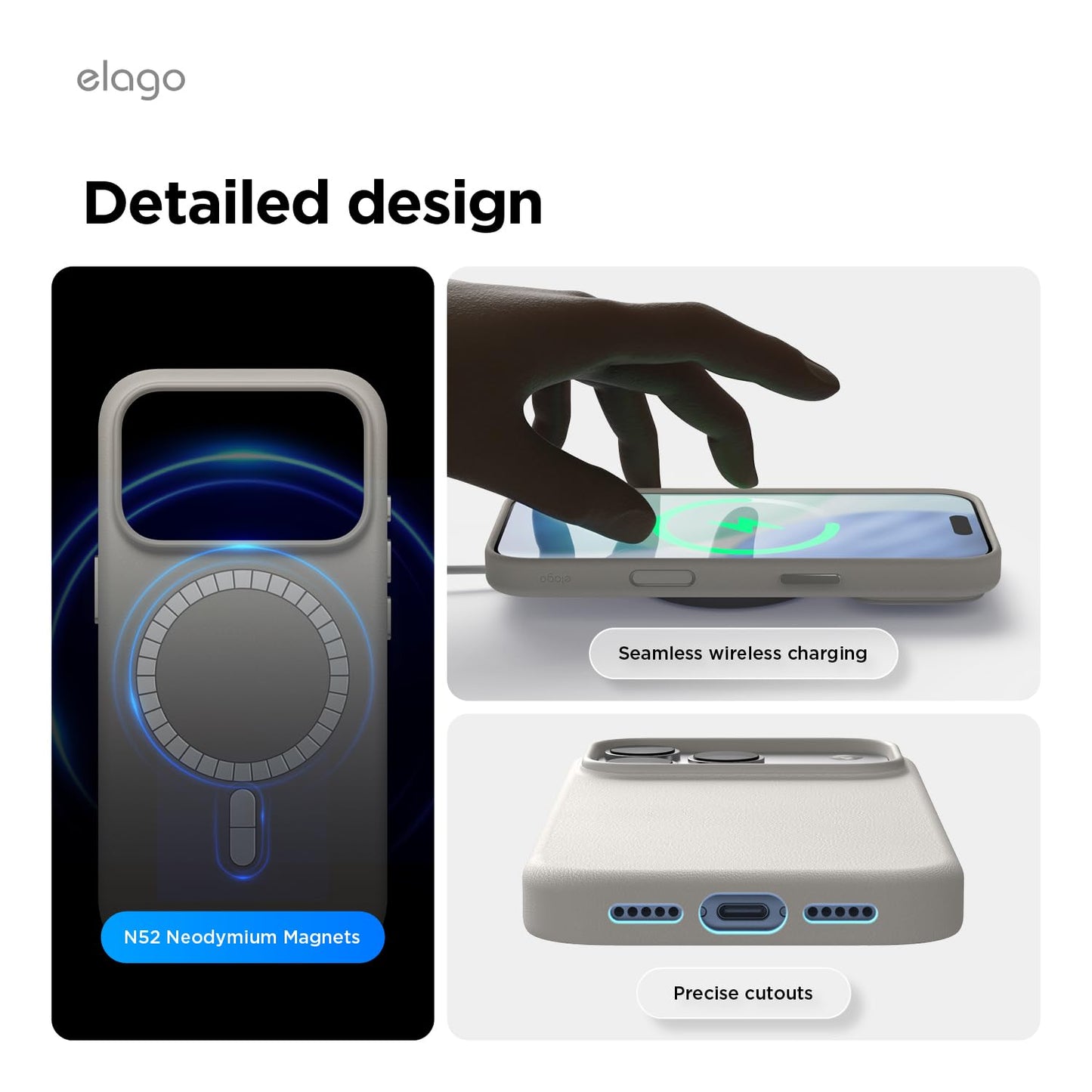 elago Magnetic Leather Case Compatible with iPhone 17 Pro Case, All MagSafe Accessories, 6.3 inch - Built-in Magnets, Durable Vegan Leather, Shockproof, Water-Resistant [Light Grey]