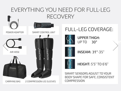 RENUPRO Professional Leg Compression Massager for Circulation Improvement and Faster Recovery - Air Compression Boots, Leg Massager Device for Athletes USA Owned (Size Large)