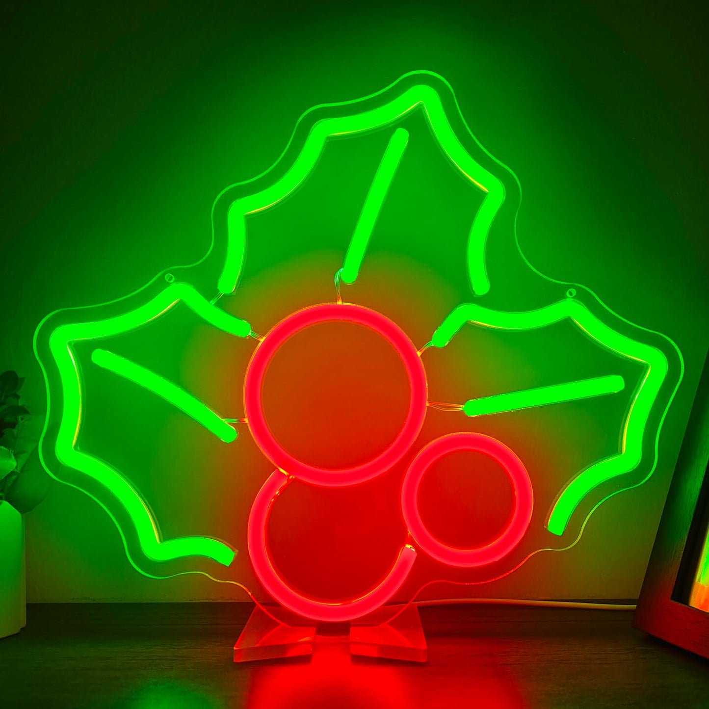 Holly Neon Sign for Wall Decor Dimmable Christmas Neon Sign Fruit Neon Light Signs Led Neon Light Up Sign Neon Signs for Bedroom Living Room Shop Bar Pub Club Christmas Gift Party