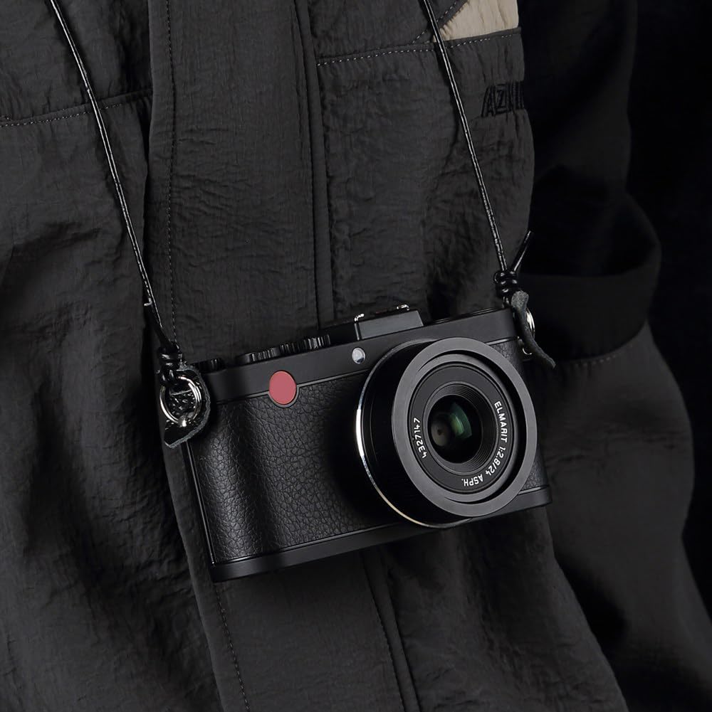 DBZZ Vintage Ultra-Thin Genuine Leather Camera Lanyard Cowhide Rope Neck Strap for Fujifilm X100VI X-HALF For Ricoh (Black)