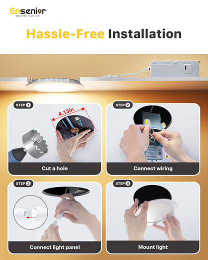 Ensenior 4 Pack 4 Inch LED Recessed Light, Dimmable, 4000K Cool White, 750LM High Brightness, 9W 120V, Damp Rated, Ultra-Thin Canless Wafer Ceiling Light - ETL & FCC & IC