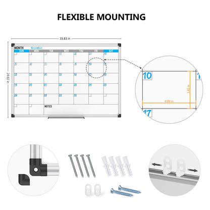 XBoard Magnetic Calendar Whiteboard 36" x 24" - Monthly Calendar Dry Erase Board, Reusable Colorful Calendar Board, Silver Aluminium Framed Monthly Planning Board