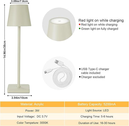 2 Pack Rechargeable Cordless Table Lamps, 5200mAh Battery Touch Table Light, Aluminum Shell Stepless Dimmable Portable LED Desk Lamp for Dinner/Restaurant/Outdoor Cream