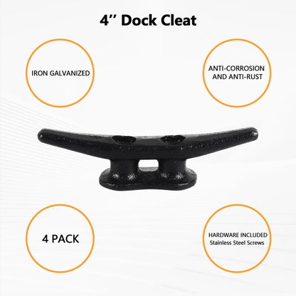 Dock Cleats 4 inch (12 Pack) Boat Dock Cleats with Screws Electrophoretic Black Iron Boat Cleats Marine Grade Dock Cleats Rope Cleats for Boat, Kayak, Rope Tie Down, Deck and Nautical Decor