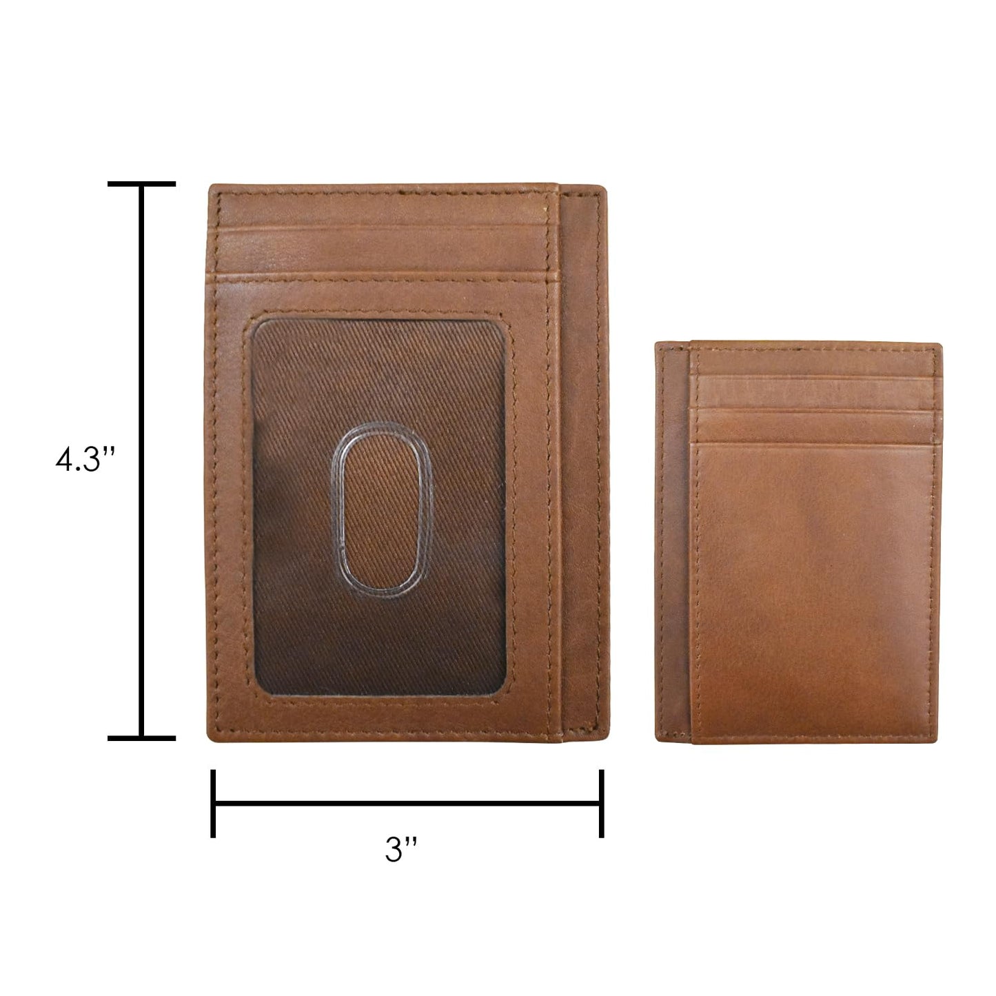 ili New York Genuine Leather Slim RFID Card Holder for Men - 7 Slots, Clear ID Window with Thumb Slide, Compact 4.5" x 3", Minimalist Credit Card Holder for Front or Back Pocket - Antique Saddle