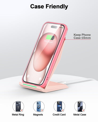 Fast Wireless Charger, NANAMI 15W Qi Certified Wireless Charging Stand Compatible iPhone 17/17 Air/16/15/15 Pro/15 Plus/15 Pro Max/14/13/12, for Samsung Galaxy S25/S24/S23/S22/S21 and Qi-Enabled Phone