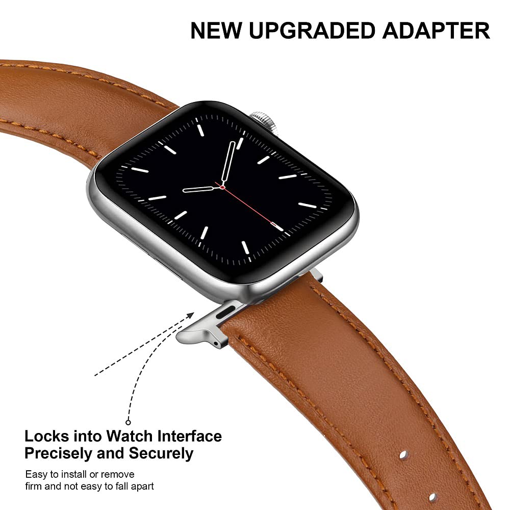 Leather Bands Compatible with Apple Watch Band 38mm 40mm 42mm 44mm for Men Women, Top Grain Genuine Leather Replacement Strap for iWatch Ultra2 Ultra SE2 SE Series 10 9 8 7 6 5 4 3 2 1(Brown, 38mm/40mm)