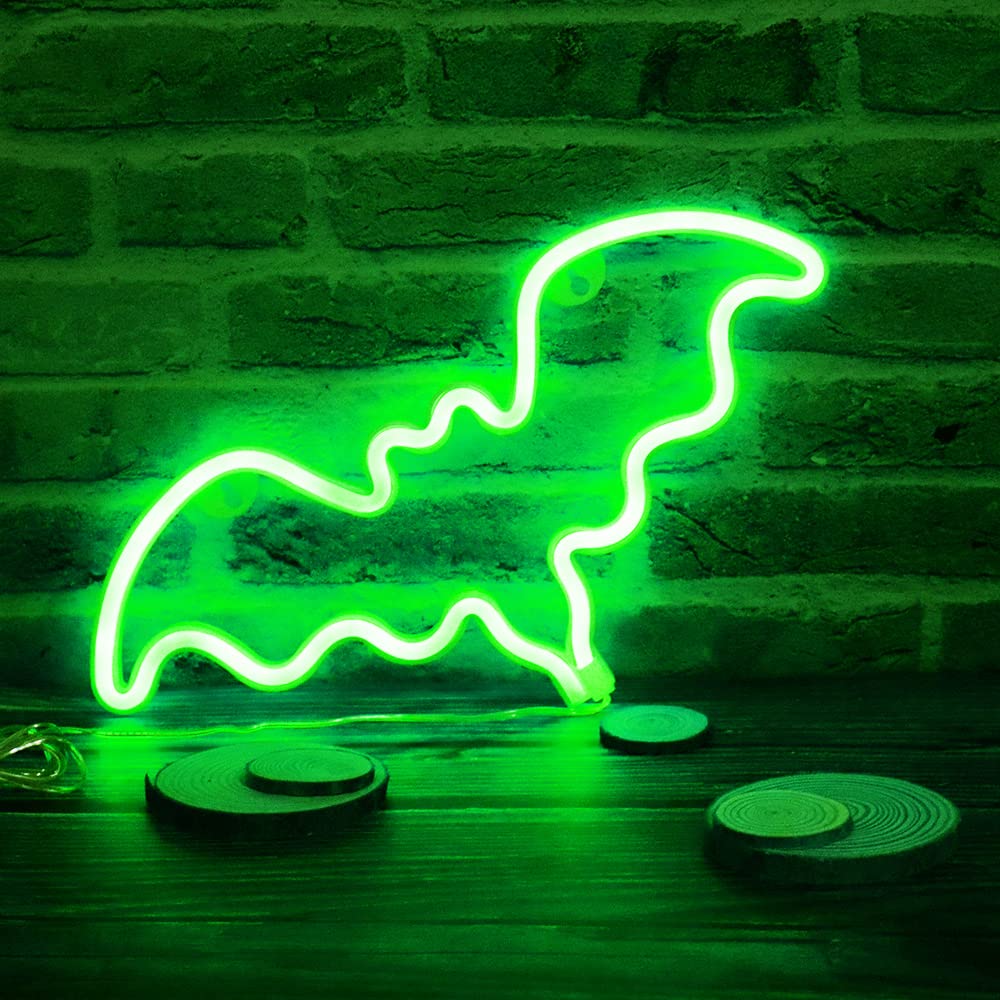 Vicila LED Neon Bat Lights, Bat Shape Neon Signs Night Lights Battery Operated Desk Table Lamp for Bedroom, Bar, Wall, Halloween Decor-Bat(Green)