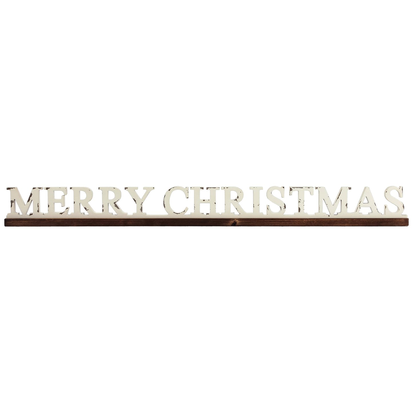 Farmhouse Merry Christmas Signs for Home Decor 36 inch, Handmade Distressed Finish White Winter Decor Christmas Wood Signs, Rustic Long Xmas Sign for Tabletop Shelf Mantle Living Room Bedroom
