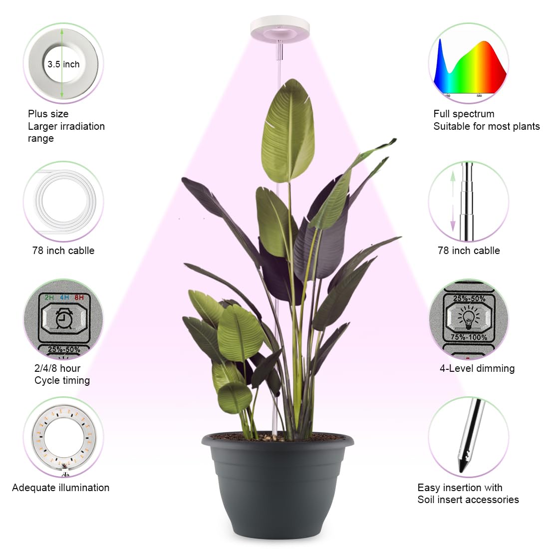 RooTrimmer 2 Pack 11 Inch Plant Pots with LED Grow Light,Full Spectrum Indoor Planter Kit with Soil Moisture Meter & Drainage System,Modern Flower Pots for Home Office Plants