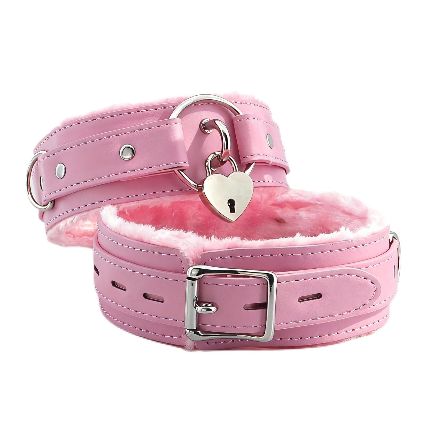 Kiheony Punk gothic Leather choker collar for women, collar with Heart Lock Adjustable Gothic choker (Heart Lock, Pink)