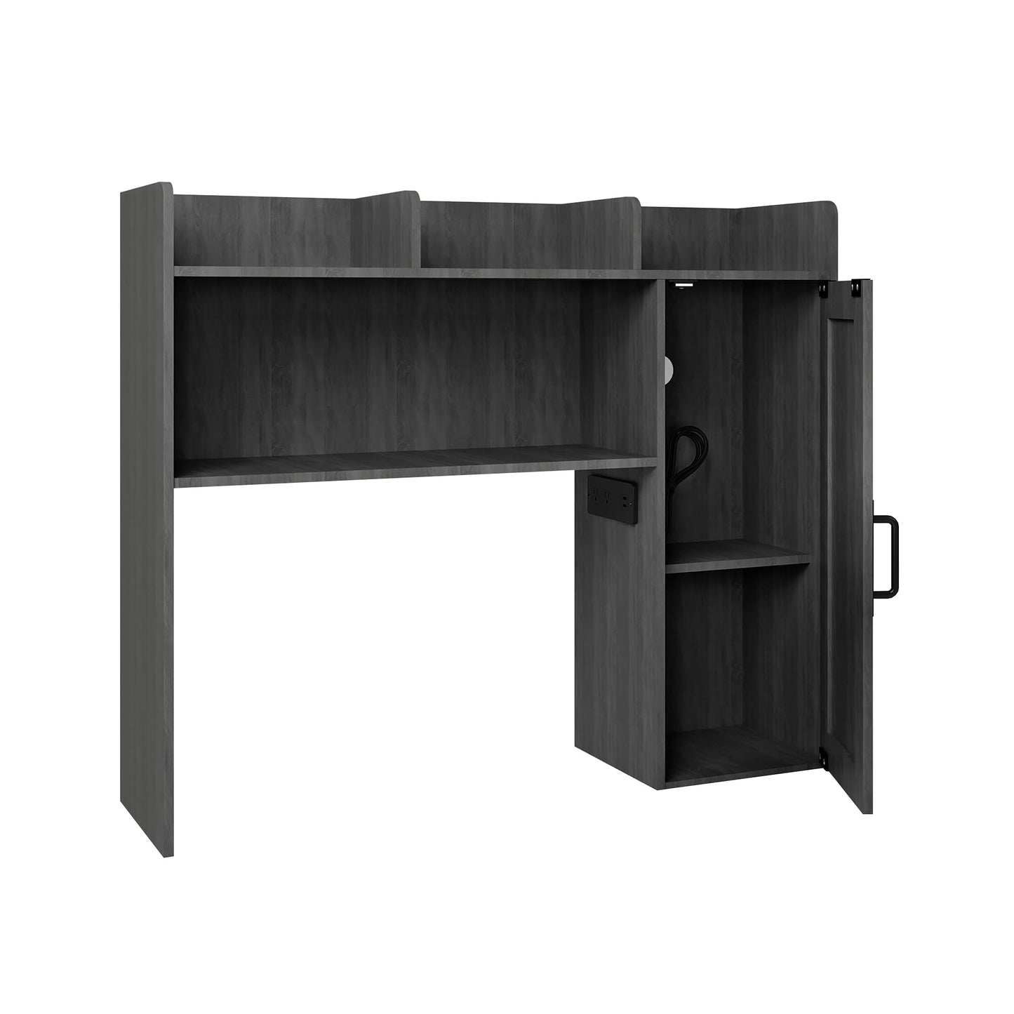 Homiflex Desktop Bookshelf, Wooden Desk Hutch with LED Lights, Desktop Shelf with 6 Shelves and Power Outlets, Office Desk Organizer, Over Desk Storage Shelves for Dorm, Home, Grey