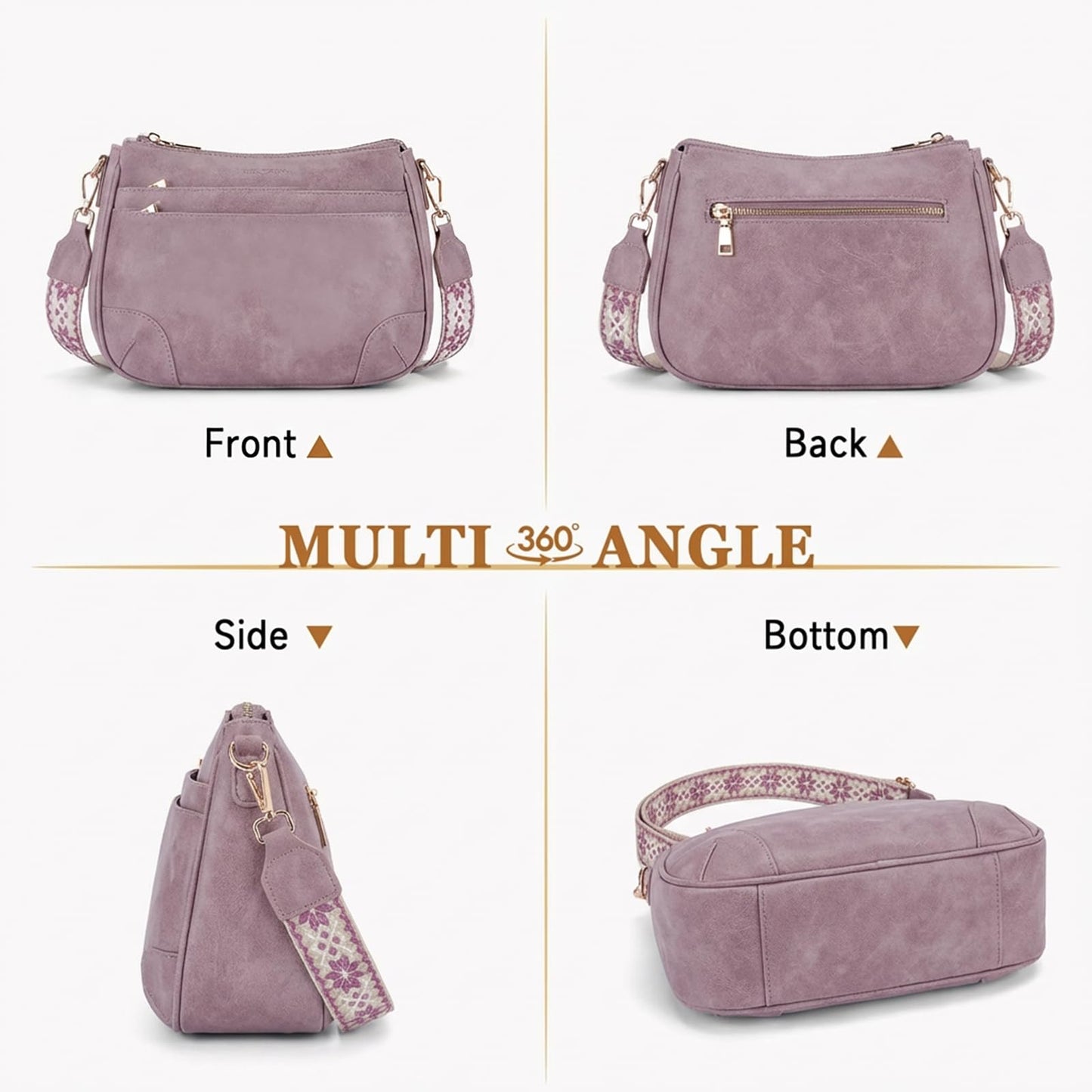 BELTANA Crossbody Bags for Women, Medium Shoulder Handbags, Satchel Purse with Multi Pockets (Purple)