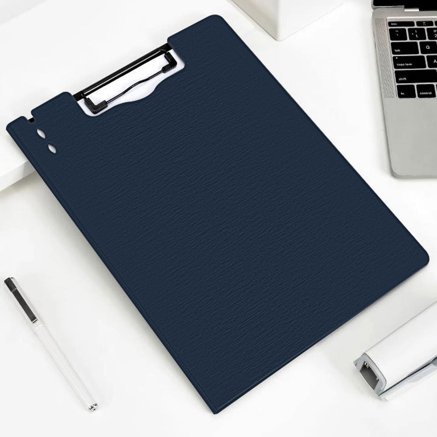 Y YOMA Clipboard Folder, A4 Foldable Plastic Clipboard with Metal Clip, 360° Rotating Cover, Waterproof Work Folder for Home, Office, School, Field Work, Outdoor - 2 Pack, Dark Blue