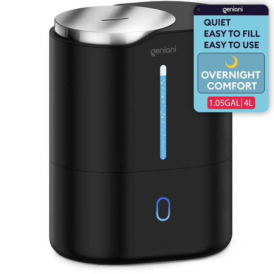 GENIANI Ultrasonic Cool Mist Humidifier for Bedroom, Large Rooms, Home, 4L - Easy Fill & Clean Humidifier for Plants w/Auto Shut-off, 40H Runtime - Quiet, Top Fill Air Humidifier