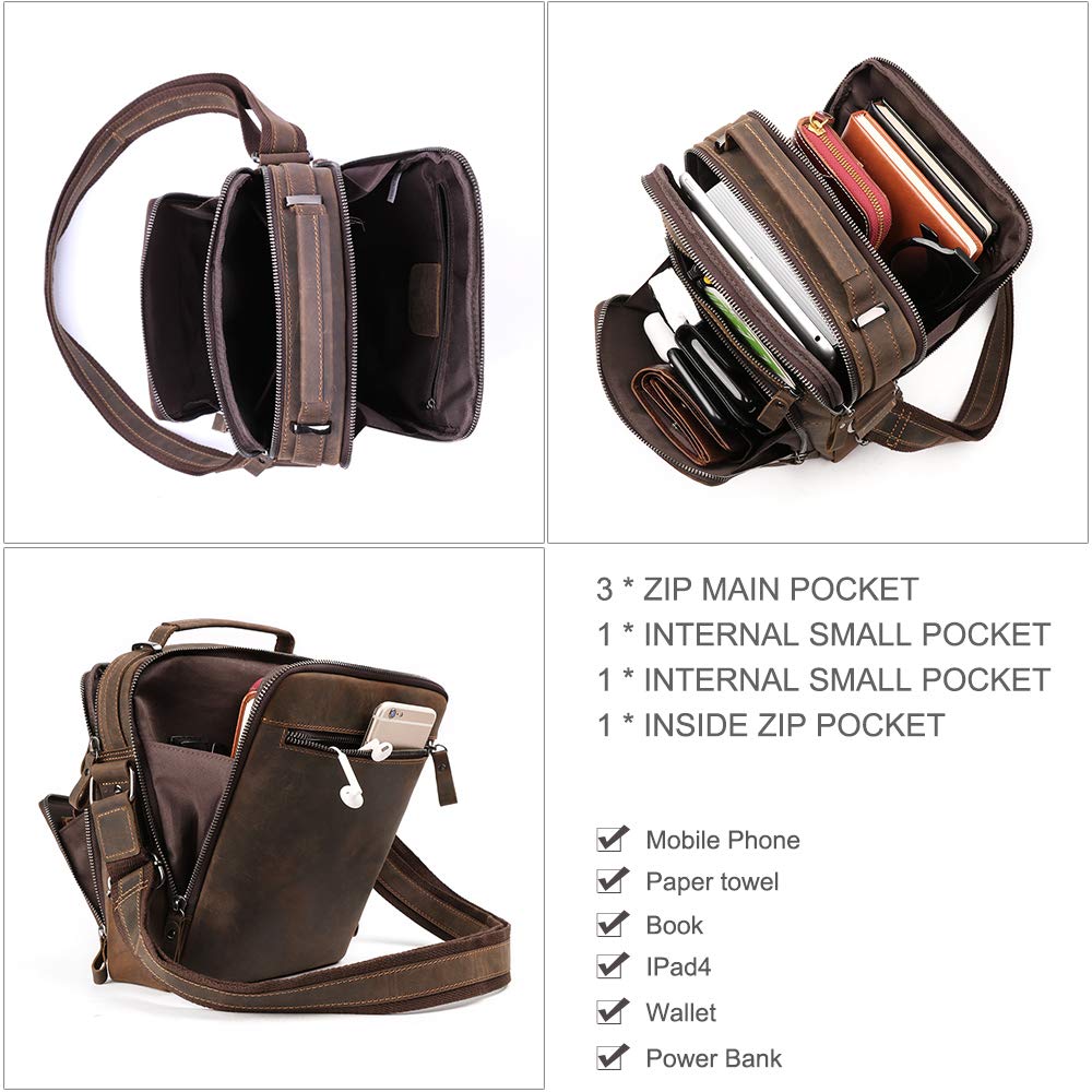 POPBOBZHUO Men’s Leather Messenger Bag for business Man’s Purse Top layer Cowhide Crossbody Shoulder bag for man